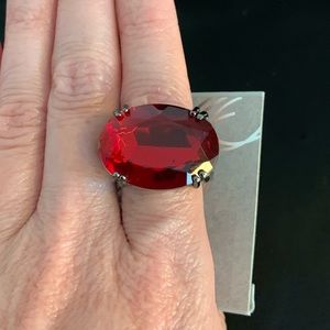 NEW Hematite with Red Stone Ring - COSTUME JEWELRY